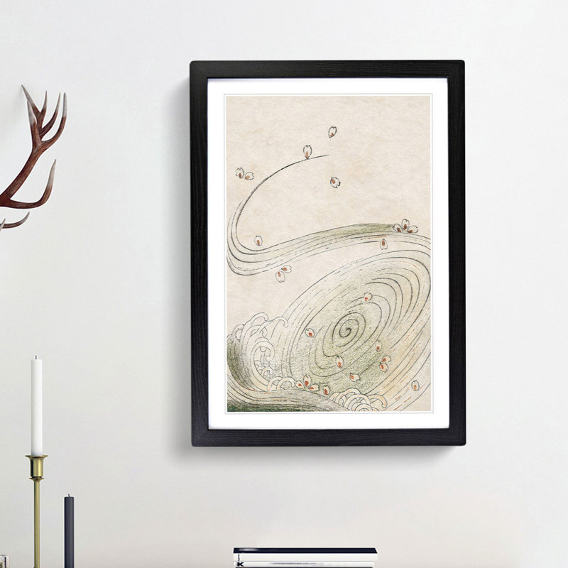 Wave Illustration by Watanabe Seitei - Framed Print, 65cm H x 48cm W x 2cm D, Black Framed