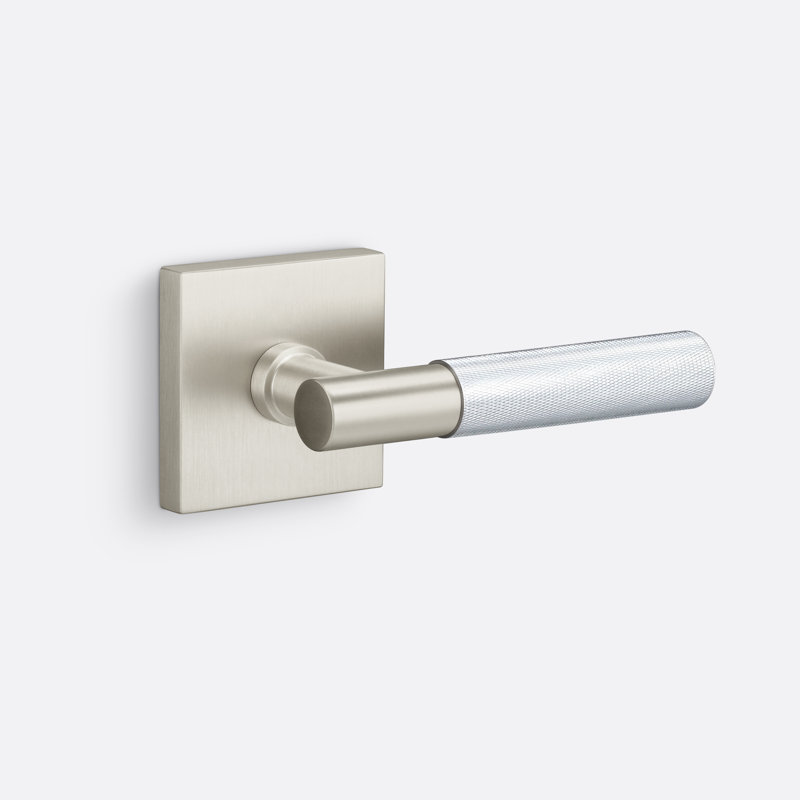 Fausse rosette carrée Aspra, poignée droite moletée, Nickel satiné / Chrome, Faux bouton simple