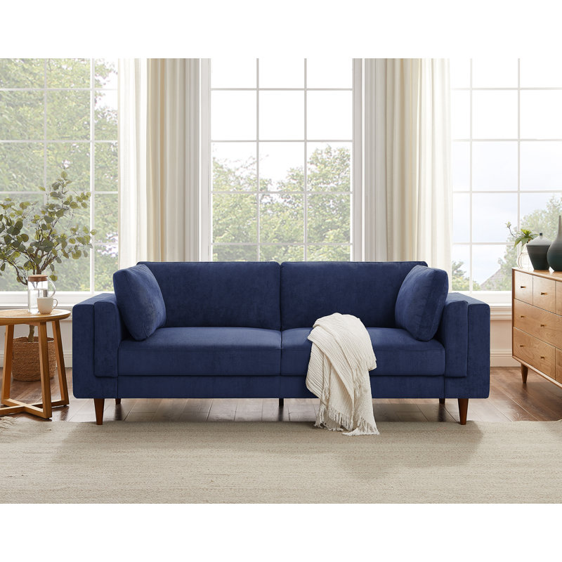 Kraz 215.9Cm Square Arms Sofa, Blue Corduroy