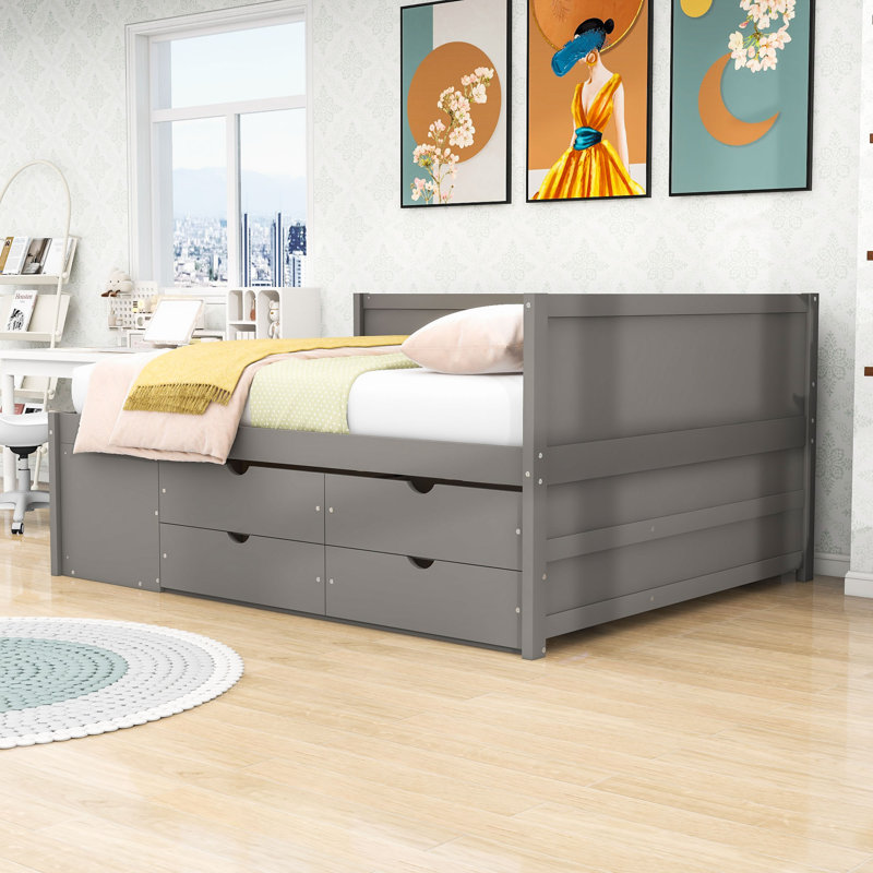 Daybed with Pull-Out Drawers and Shelves, Gray, Full/Double