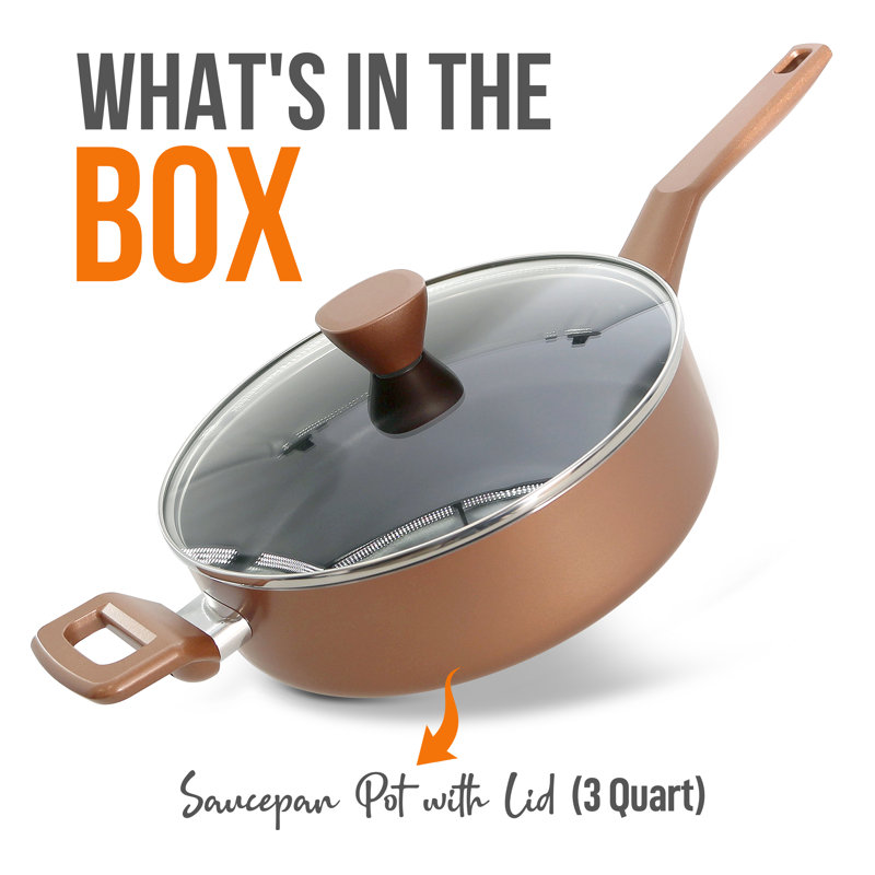 Nutrichef Sautepan Pot With Lid - Non-Stick High-Qualified Kitchen Cookware With See-Through Tempered Glass Lids, 3 QT. (Works With Model: NCCWA13BU)