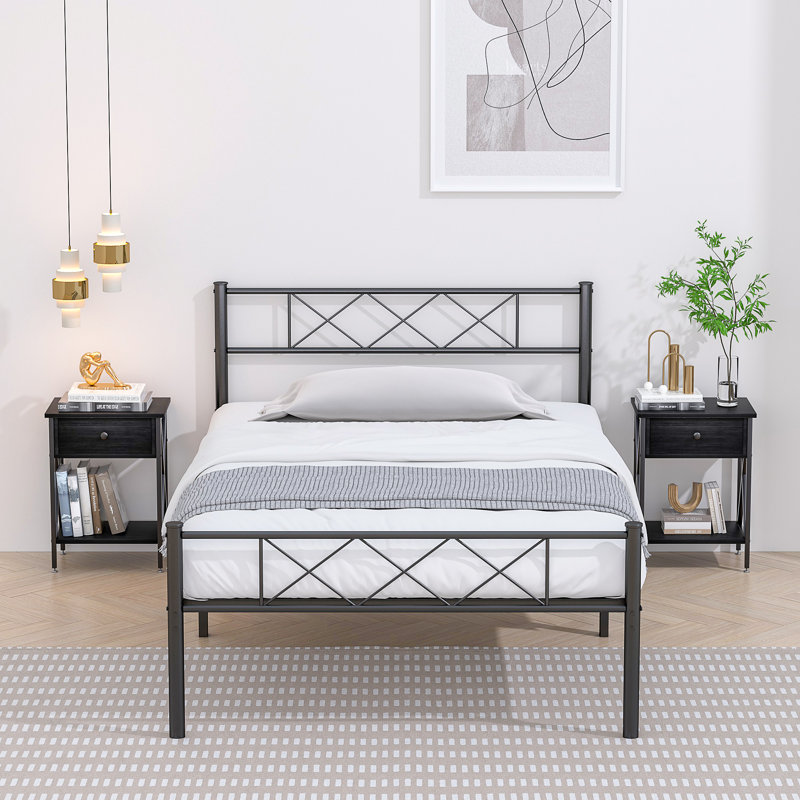 Kempst Steel Piece Bedroom Set, Black, Twin