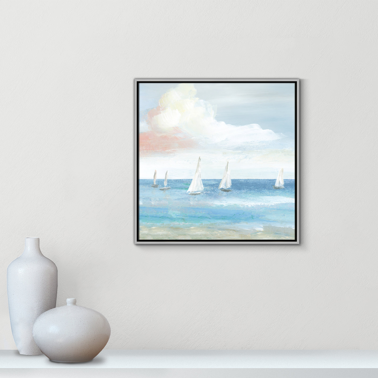 Ibis "Beach Sail Bliss" Print by Nan, 25.5" H x 25.5" W x 2" D, Silver
