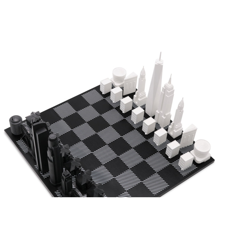 Acrylic NEW YORK vs LOS ANGELES Chess Set with Wood Hatch Board