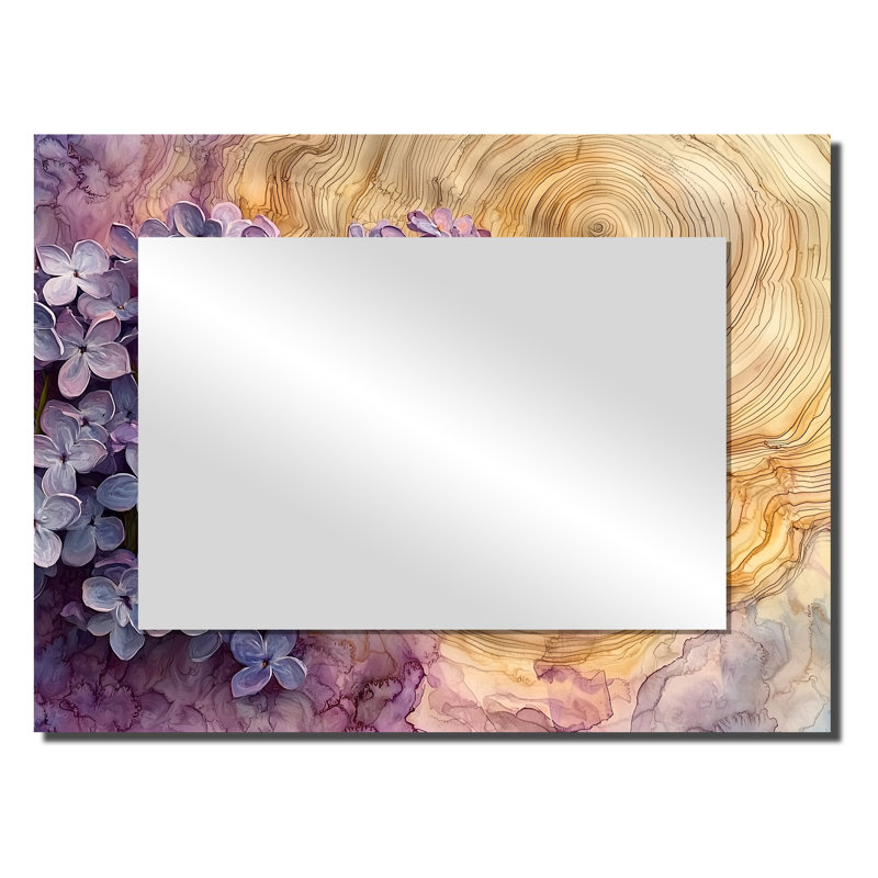 Lilas fleurs sur un plateau en bois - miroir floral pour décoration murale - imprimé sur métal, 24" x 32"