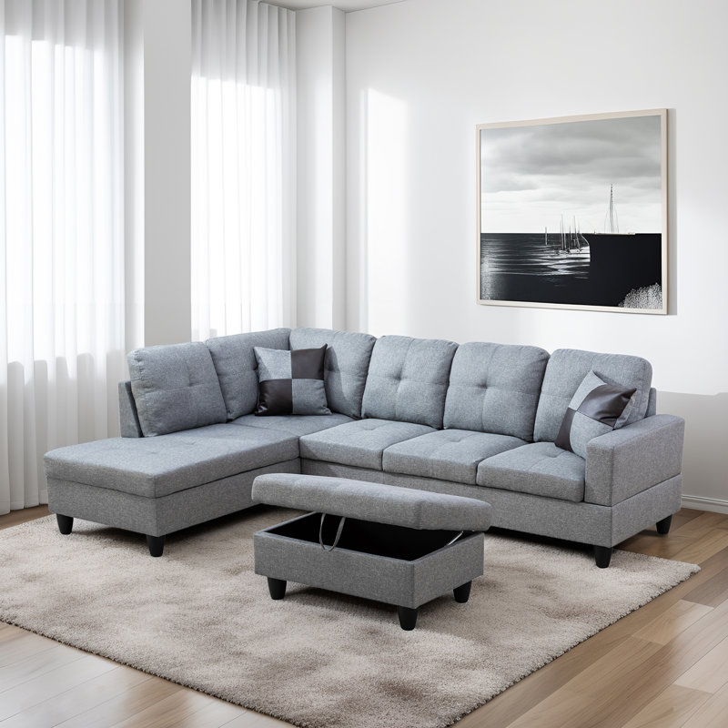 Dorrine Upholstered Sectional, Gray Velvet
