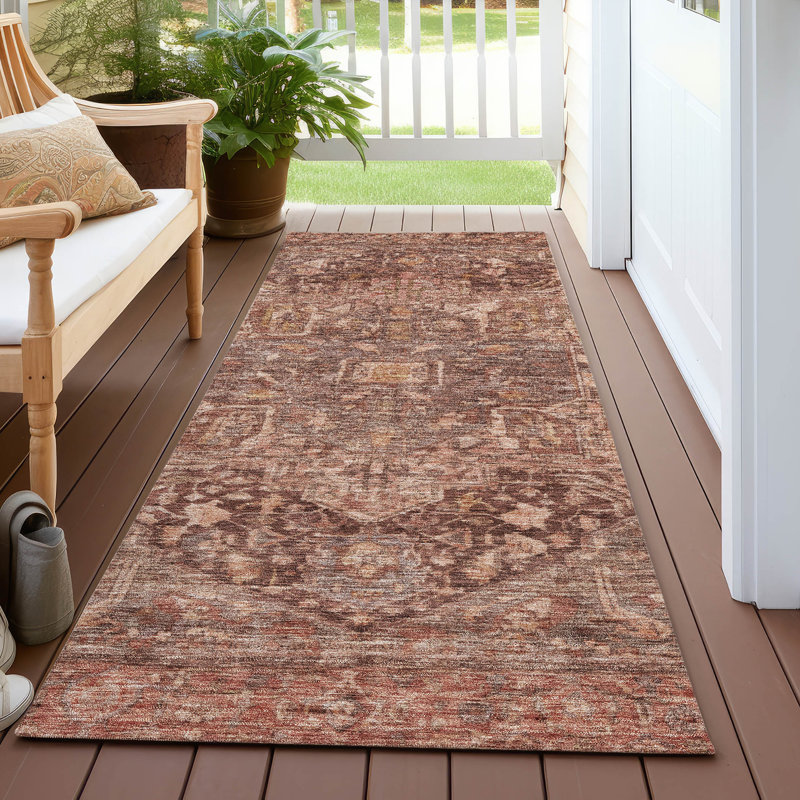 Tapis bourgogne intérieur / extérieur lavable à la machine Claudian ACN1240, Tapis de couloir 2 pi 3 po x 7 pi 6 po