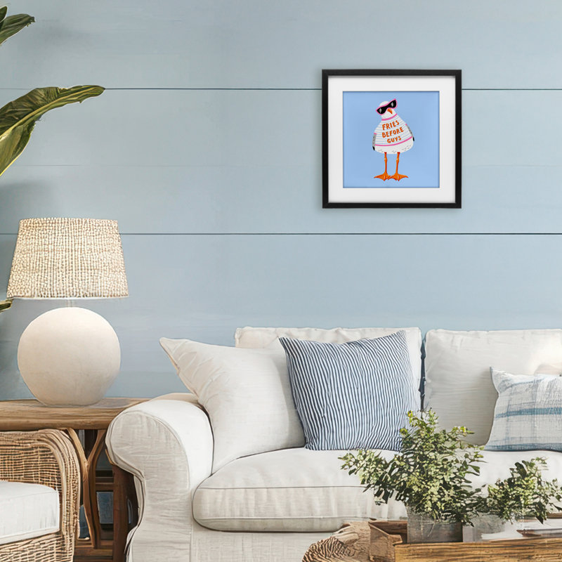 «Fries Before Guys Seagull», reproduction sous verre encadrée, design par Bex Morley Design, H 13 po x l 13 po
