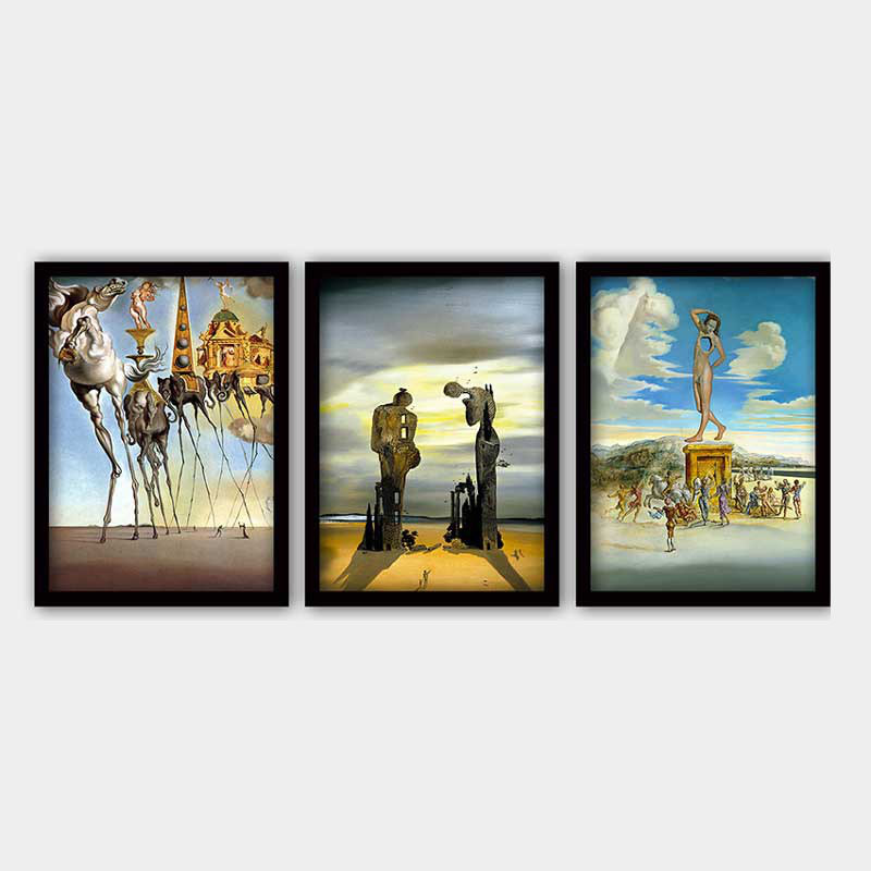 Ensemble de 3 peintures élégantes encadrées décoratives, 13,8 x 17,7 pouces chacune | 100% bois avec cadre 100% polystyrène (épaisseur: 0,8 pouce) | Impression numérique UV, parfaite pour le salon et la décoration intérieure