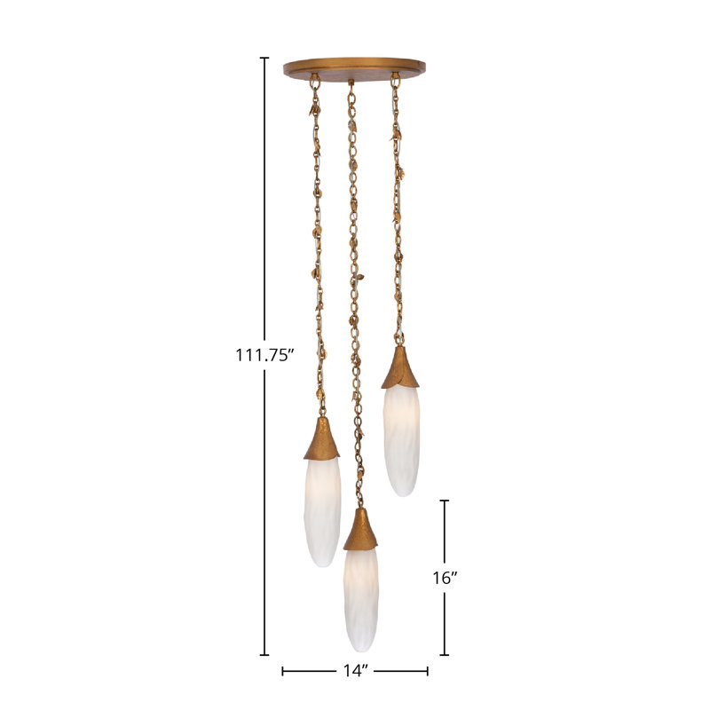 Bougainvillea 3 LT Warm Gold Multi-Pendant Kalco