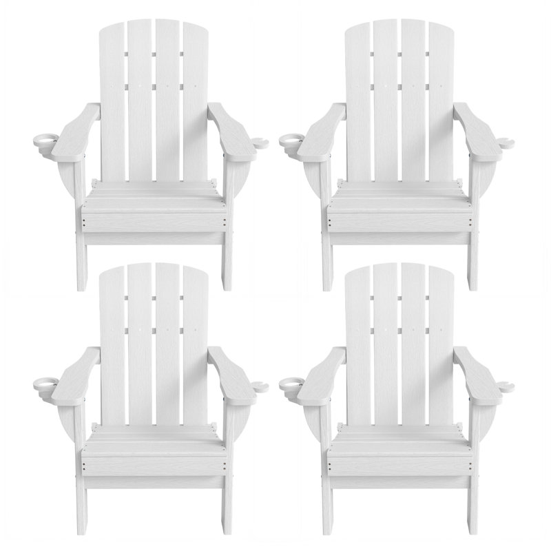 Chaises de foyer d'extérieur en PEHD résistantes aux intempéries avec porte-gobelet Haider, Blanc