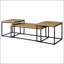 Ensemble de tables basses 3 pièces avec dessus en bois de manguier et cadres en métal noir, parfait pour les salons de style industriel