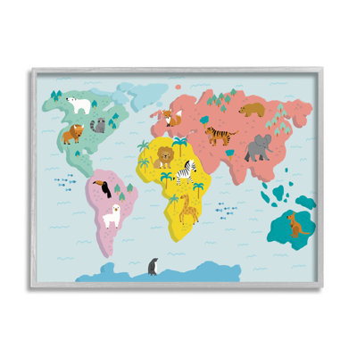 Whimsical Wildlife World Map by Dominika Godette Single Picture Frame Print on Canvas