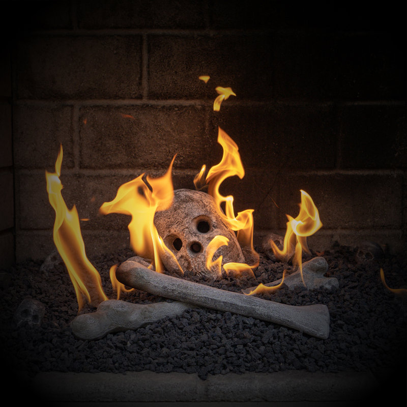 Black Ceramic Fireproof Skull for Fire Pit, 8 Inches