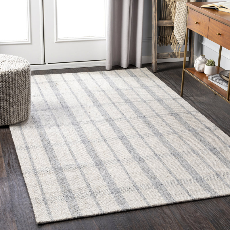 Tapis gris clair / avoine / gris tissé à plat à la main Louisa, Rectangle 8 pi x 10 pi