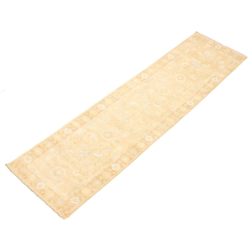 Tapis zone en laine de couloir 2 pi 9 po x 10 pi 2 po one-of-kind-noué la à la main new age ushak/crème/bleu light