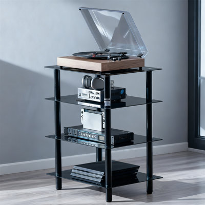 4-Tier AV Media Stand With Tempered Glass Shelves For Gaming And DVD Players
