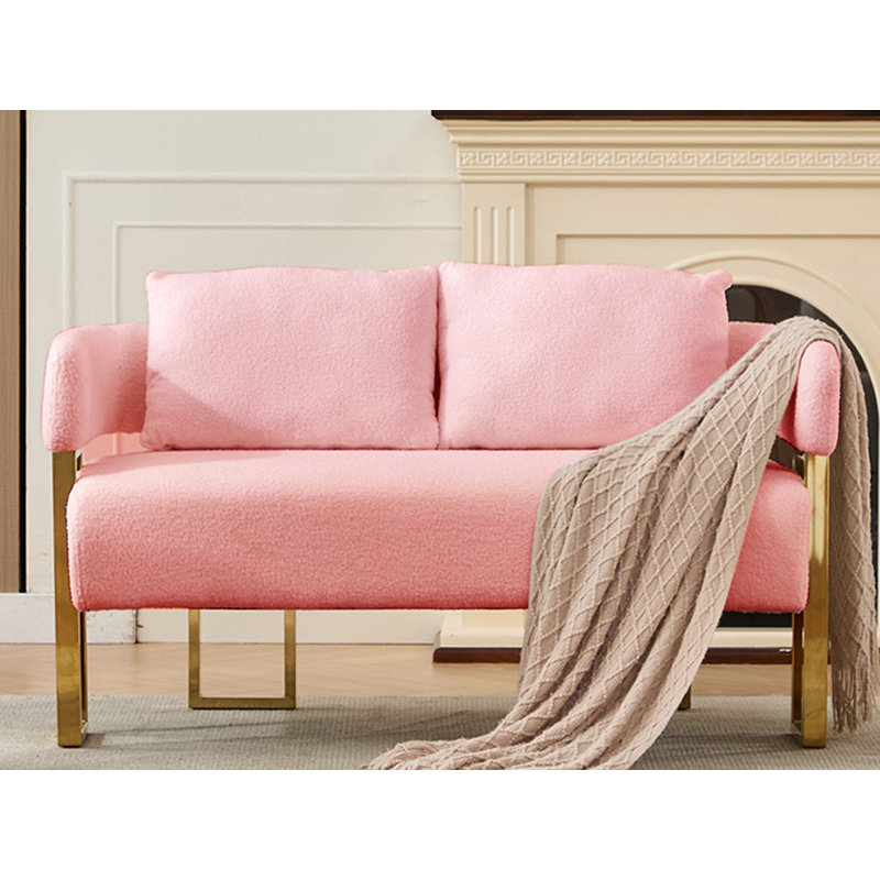 51" Wide Teddy Fleece Loveseat For Small Apartment, Pink