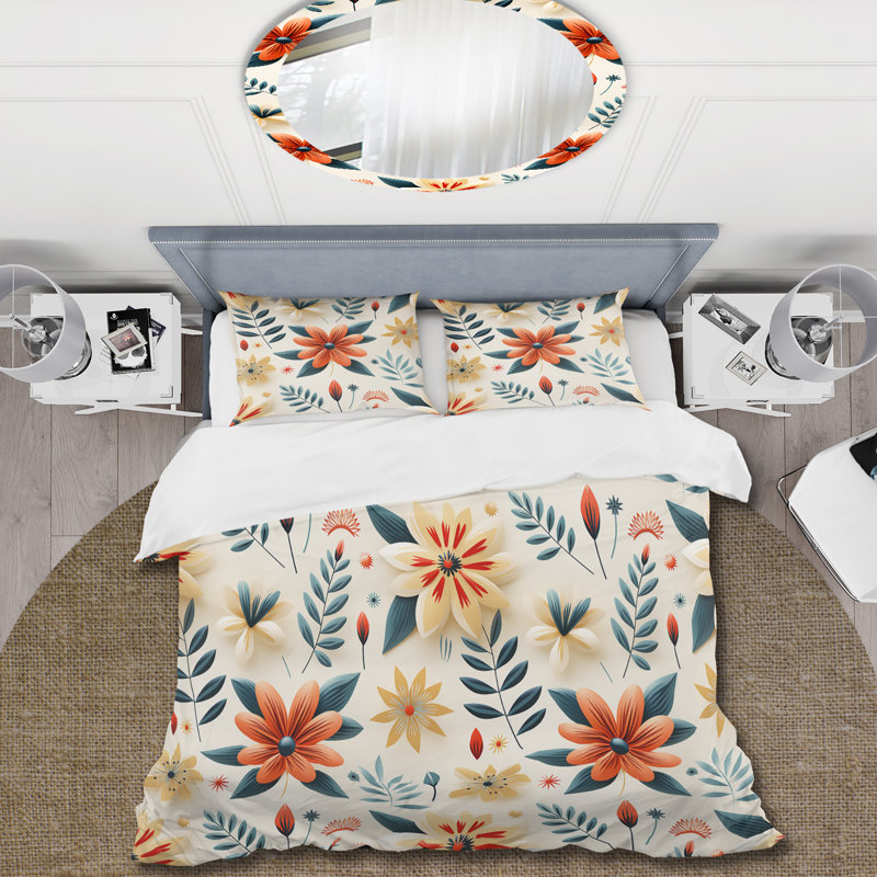 Ensemble de housse de couette éclectique vert et orange, Housse de couette simple + 1 taie décorative stan