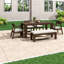 Ensemble de salle à manger de patio rustique en bois, table spacieuse avec coussins pour le jardin
