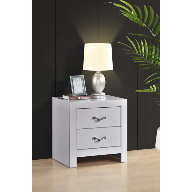 Table de chevet 2 tiroirs Modern avec poignée chromée