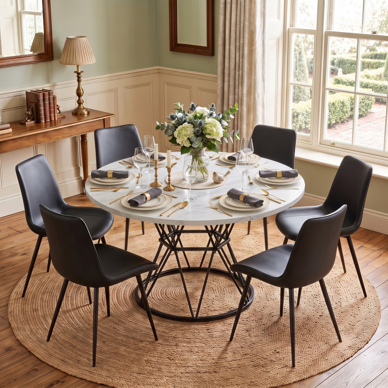 Ensemble de table de salle à manger 7 pièces 47,3 po avec chaises en similicuir, 7 Pieces: Table, 6 Chairs, White, Black