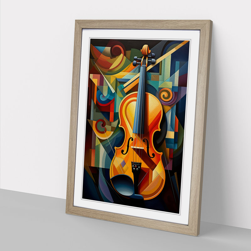 Violin Cubism Art - Framed Print, 46cm H x 34cm W, Oak Framed