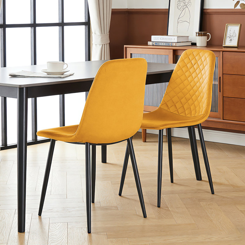 Brienna Velvet Upholstered Armless Dining Chair, Yellow Velvet, Black