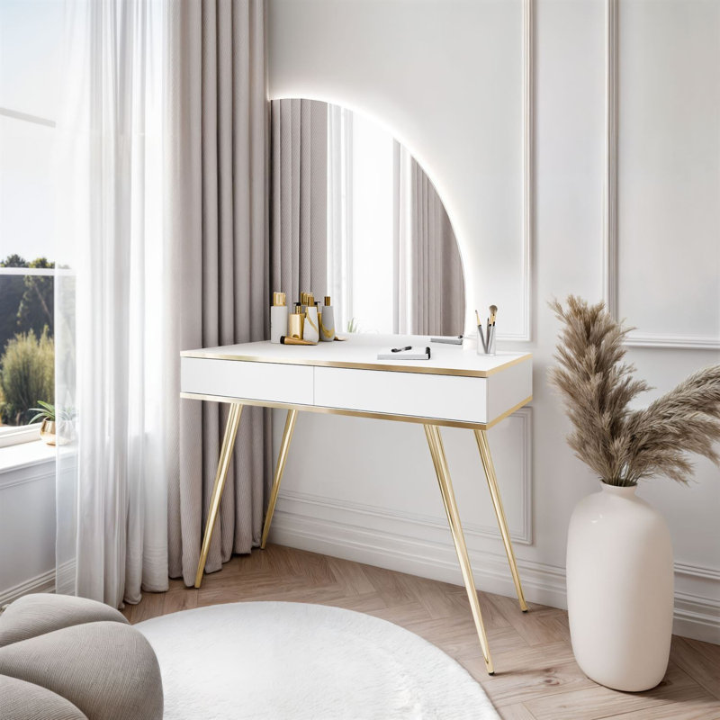 Dressing Table with Mirror, White