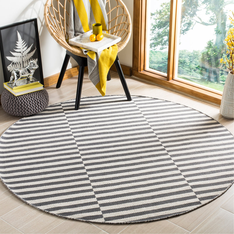 Tapis ivoire / gris en coton Ilona, Rond 8 pi