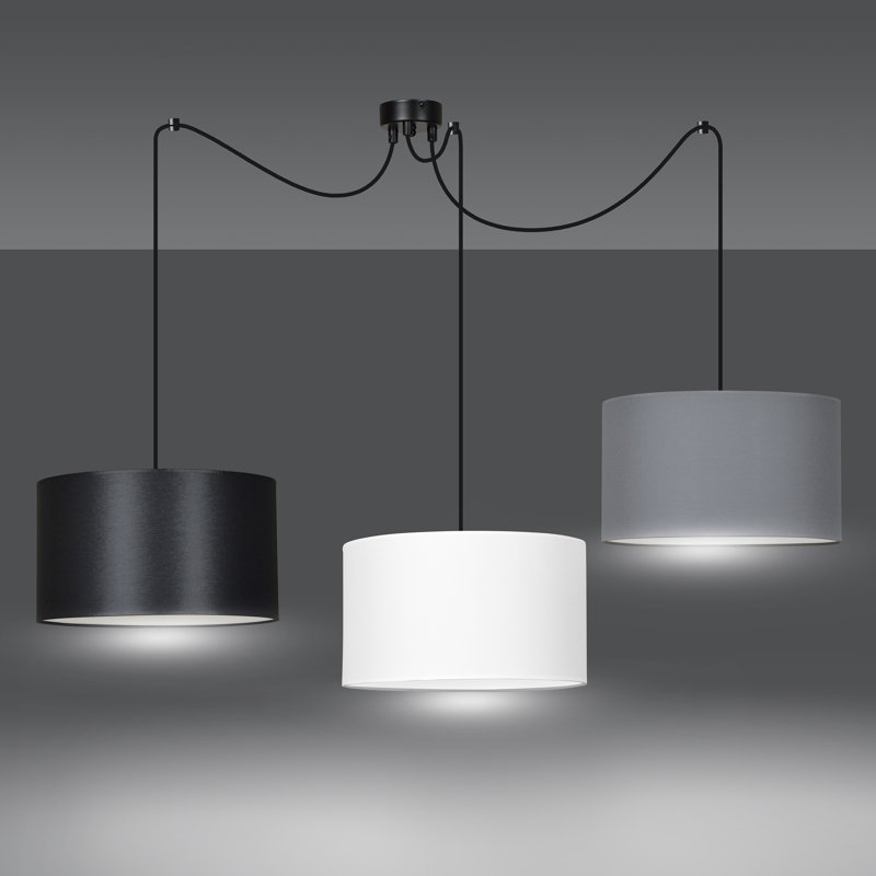 Pascua 3 - Light Black Drum Pendant, White/Black/Grey