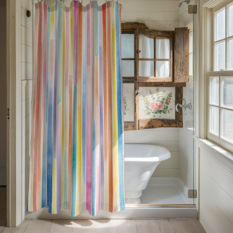 Rideau de douche standard 1 pièce Watercolor Rainbows, H 74 po x l 71 po