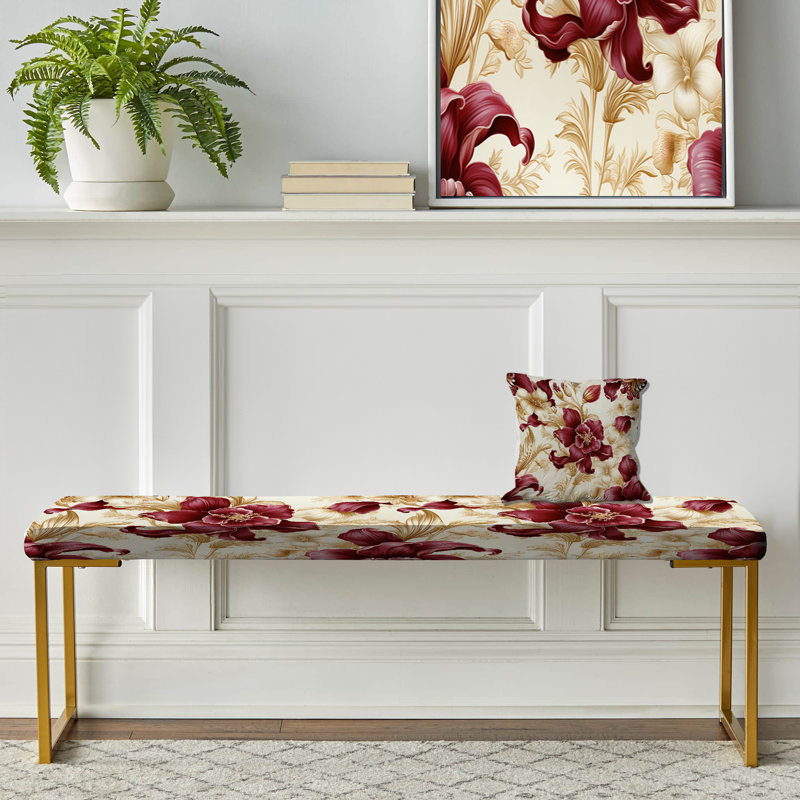 Falencia - Floral Upholstered Gold Bench