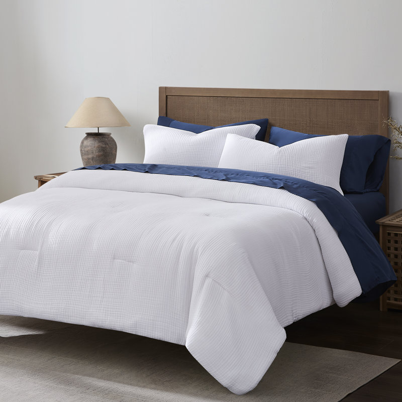 Cotton Voile Classic Casual Modern Rustic Soft And Lightweight Comforter Set, Twin, White