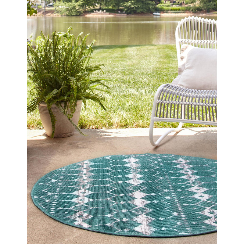 Geometric Indoor / Outdoor Rug, Round 4'