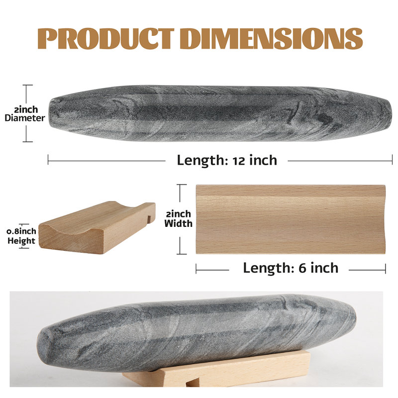Marble French Rolling Pin with Stand,Monte Grigio