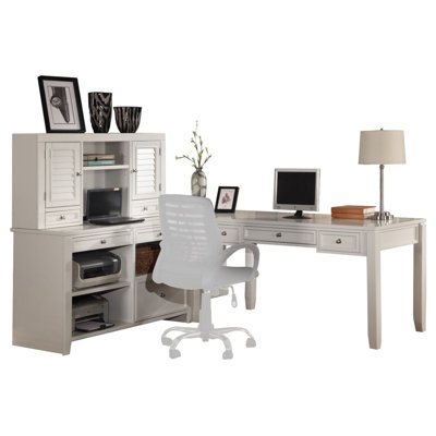 Ensemble de bureau d'ordinateur en L en bois massif avec rehausse 4 pièces Annmarie