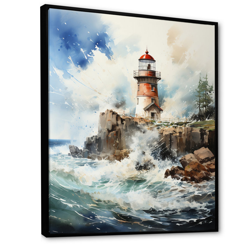 Phare rétro de Kunaal, lumière de guidage IV sur toile, Cadre flottant noir, H 44 po x l 34 po x P 1,5 po