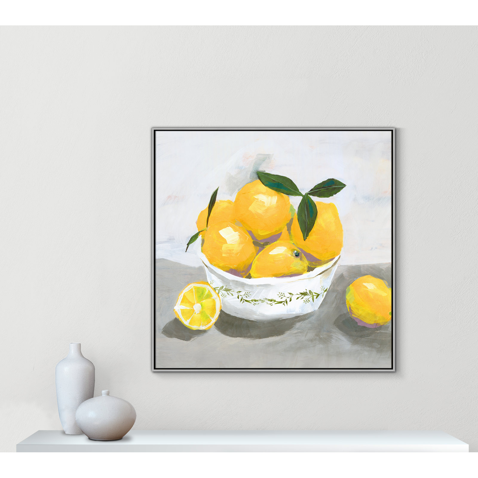 Hayons "Lemons" Painting by Isabelle Z, 46.5" H x 46.5" W x 2" D, Silver Framed Canvas