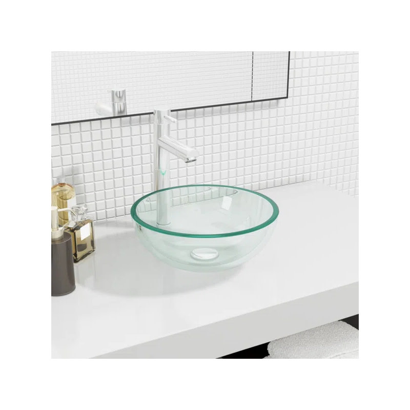 17 Stories Kaitie Glass Circular Sink, Transparent, 12cm H x 30cm W x 30cm D