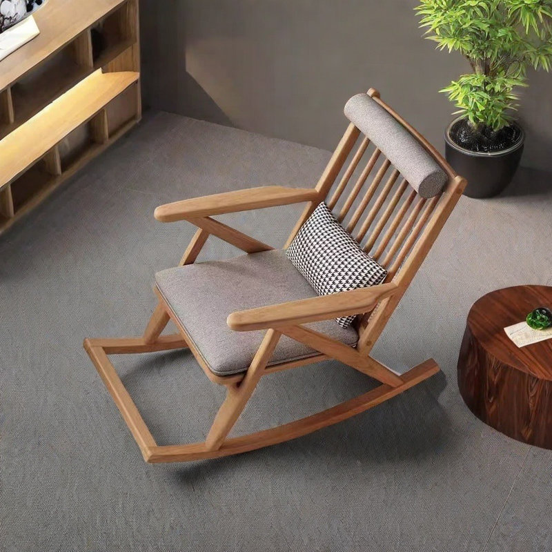 Chaise berçante en bois massif, Brun foncé