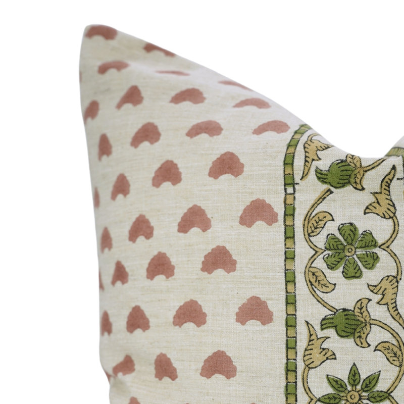 Coussin décoratif imprimé à la main Fab divine - Pure Craftsmanship for Modern Spaces, Priya, rose, Carré 16 po