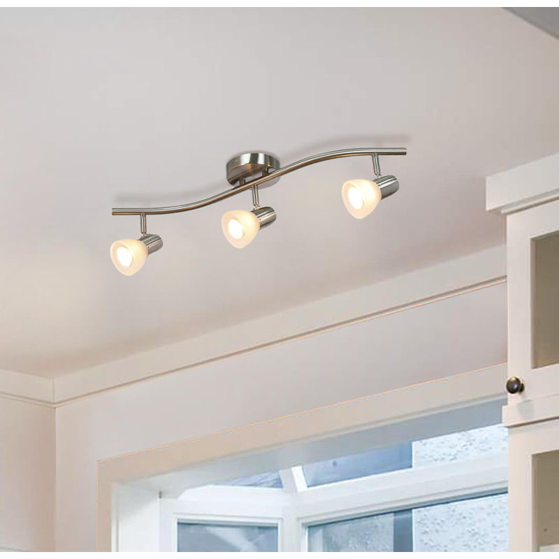 Xinbei Lighting Track Light, 3 Light Kitchen Track Lighting, Modern S-Shaped Ceiling Track Light Bar, Brushed Nickel