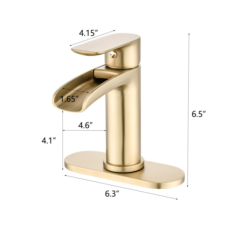 Topcraft Single Handle Waterfall Bathroom Faucet With Baseplate, Brushed Gold