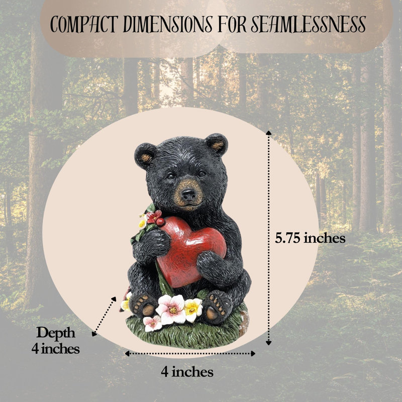 Figurine d'ours noir en résine avec cœur en résine