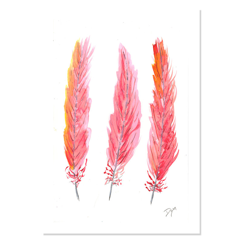 Roulé «Pink Feathers», impression sur papier, H 40 po x l 28 po x P 1 po