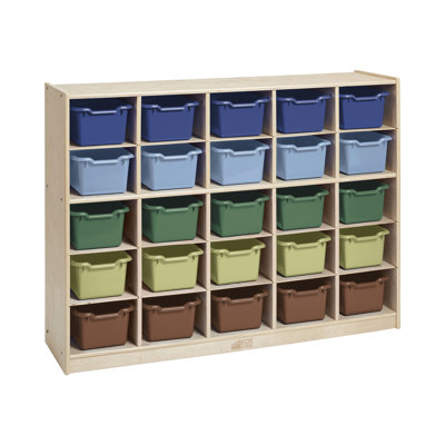 ECR4Kids 25 Cubby Mobile Tray Cabinet and 25 Scoop Front Bins, 5x5, Kids Furniture