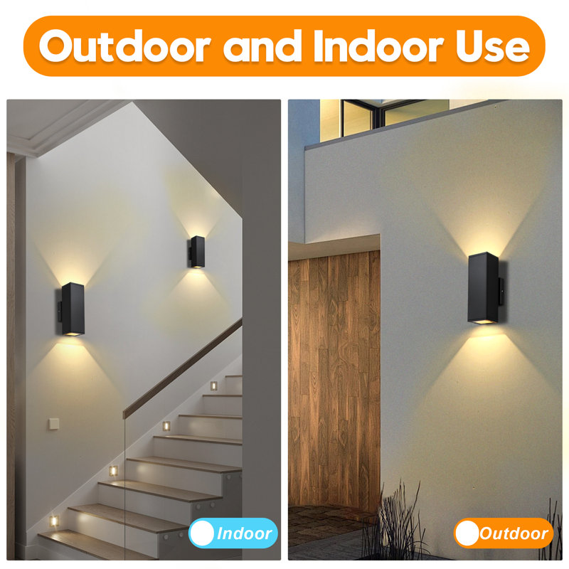 Modern Outdoor Wall Lights, Up & Down Porch Light Fixtures For Patio, Garage, Exterior - 2 Pack, Matte Black, NO