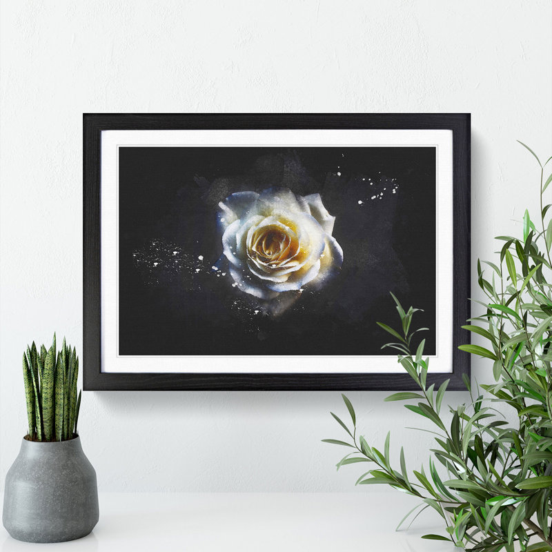 A Crisp White Rose - Picture Frame Graphic Art Print, 62cm H x 87cm W x 2cm D, Black Framed
