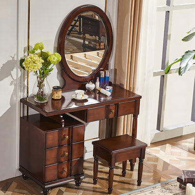 Vintage Multi-Functional Storage Solid Wood Vanity Table